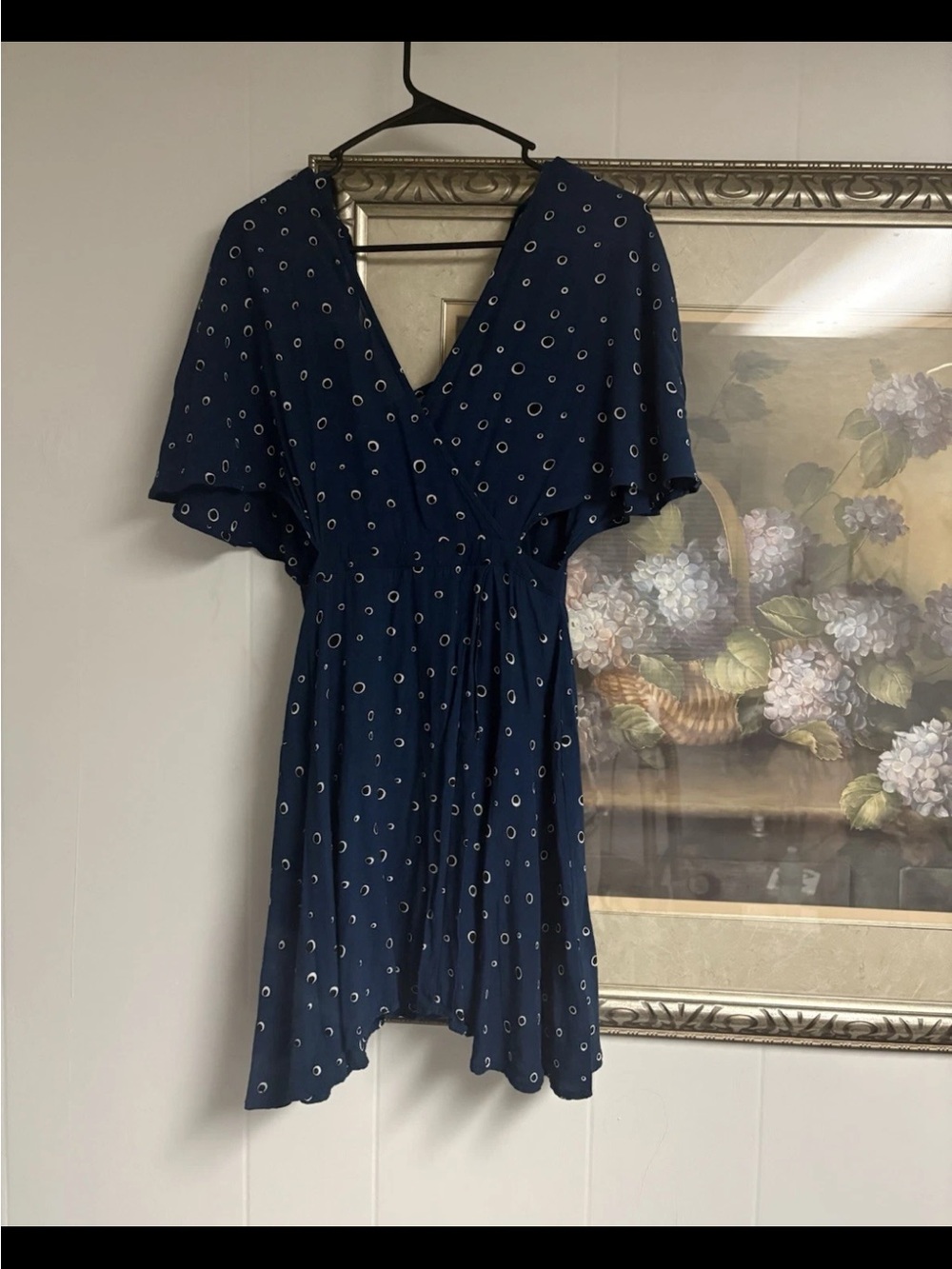 Faithfull the Brand Navy Circular-Print Mini Dress